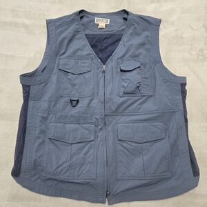 Duluth Trading Co Fishing Vest Mens Sz XL Full Zip Blue Gray Utility Vest Fish